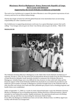 Missionary Work in Madagascar, Kenya, Democratic Republic of