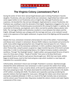 The Virginia Colony (Jamestown) Part 3