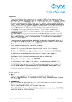 Terms of Agreement - Cryos International
