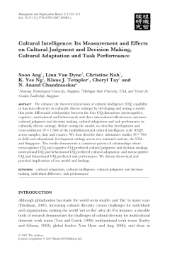 Cultural Intelligence: Its Measurement and Effects on Cultural