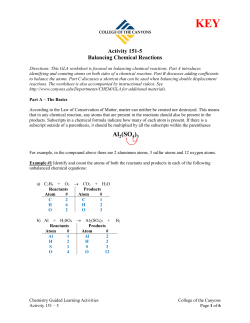 Activity 151-5 Balancing Chemical Reactions