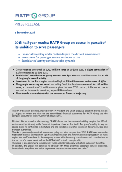 PRESS RELEASE 2016 half-year results: RATP Group on course in