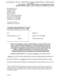 Hearing Date: August 9, 2016 at 10:00 a.m. (Prevailing Eastern Time