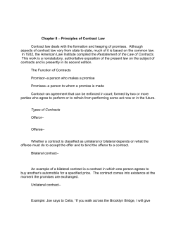 Chapter 8 &ndash; Principles of Contract Law Contract law deals with the
