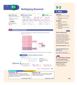 9-3 Multiplying Binomials - Benchmark Topics and Resources