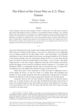 The Effect of the Great War on US Place Names