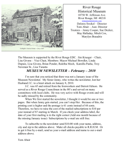 MUSEUM NEWSLETTER &ndash; February &ndash; 2010 River Rouge Historical
