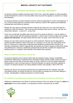 MENTAL CAPACITY ACT FACTSHEET ADVANCE DECISIONS TO