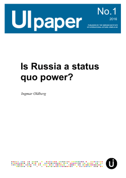 Ingmar Oldberg Is Russia a status quo power?