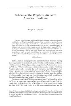 Schools of the Prophets: An Early American Tradition