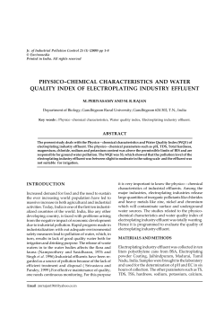 physico&ndash;chemical characteristics and water quality index of