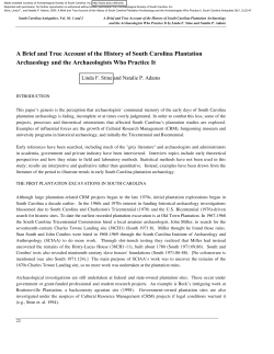 A Brief and True Account of the History of South Carolina Plantation