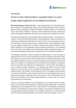 Power-to-Gas: Electrochaea is awarded patent on super single