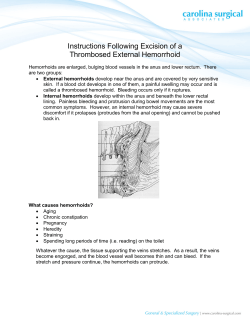 Instructions Following Excision of a Thrombosed External Hemorrhoid