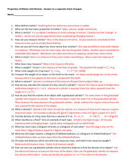 Properties of Matter Unit Review: Answer on a separate sheet of