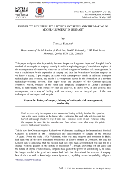 FARMER TO INDUSTRIALIST: LISTER`S ANTISEPSIS AND THE