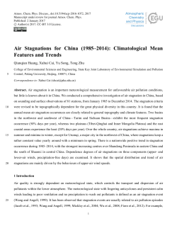 Air Stagnations for China (1985&ndash;2014): Climatological Mean