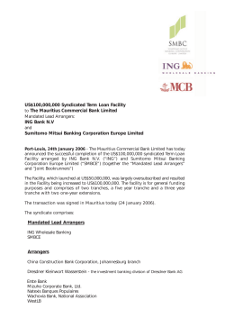 US$100000000 Syndicated Term Loan Facility The Mauritius