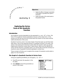 Activity 3 Exploring the Vertex Form of the Quadratic