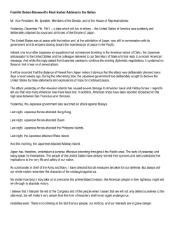 Franklin Delano Roosevelt`s Pearl Harbor Address to the Nation Mr