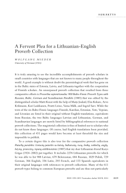 a Fervent Plea for a lithuanian-english Proverb Collection