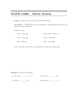 MATH 11008: Metric System