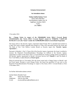 Company Announcement For immediate release T&uuml;rkiye Vakıflar