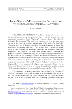 Roger Williams`s Unintentional Contribution to the