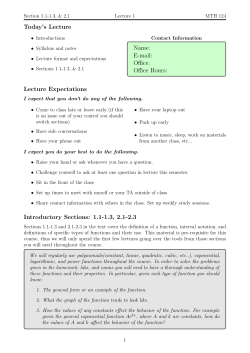 Lecture Expectations Introductory Sections: 1.1-1.3, 2.1-2.3