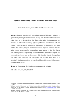 Digit ratio and risk taking: Evidence from a large, multi