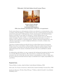 Philosophy 3350: Early Modern Social Contract Theory Required