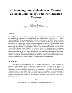 Criminology and Colonialism: Counter Colonial