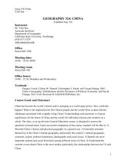 GEOGRAPHY 324: CHINA