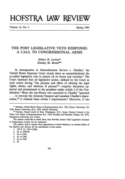 Post Legislative Veto Response: A Call to Congressional Arms, The