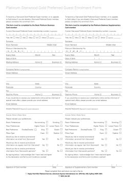 Platinum Starwood Gold Preferred Guest Enrolment Form