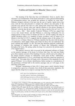 Tradition and Originality in Callimachus` Hymn to Apollo