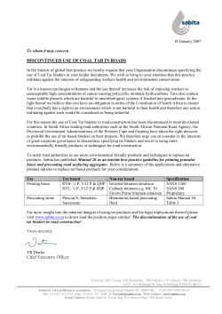 DISCONTINUED USE OF COAL TAR IN ROADS Chief Executive