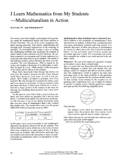 Multiculturalism in Action - For the Learning of Mathematics