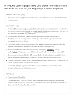 In 1775, the Colonies proposed the Olive Branch Petition