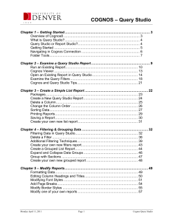 COGNOS &ndash; Query Studio - University of Denver