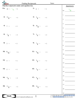 Finding Reciprocals - Common Core Sheets
