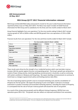 REA Group Q3 FY 2017 financial information released REA Group