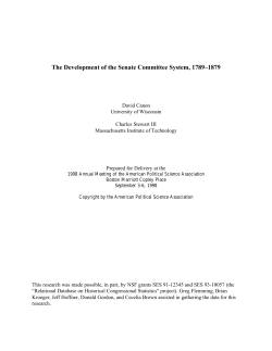 The Development of the Senate Committee System, 1789&ndash;1879