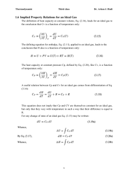 1.6 Implied Property Relations for an Ideal Gas