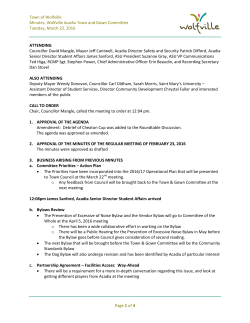 Town of Wolfville Minutes, Wolfville Acadia Town and Gown