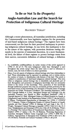 Tehan, Maureen --- "To Be or Not To Be (Property): Anglo