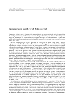 In memoriam: Yuri Lvovich Klimontovich