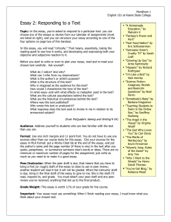 Essay 2: Responding to a Text