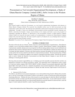 Procurement as Tool towards Organizational Development, a Study