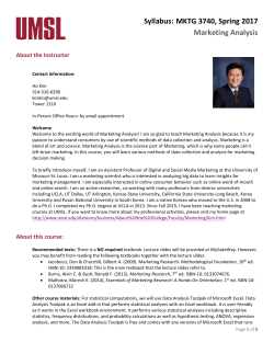 Syllabus: MKTG 3740, Spring 2017 Marketing Analysis
